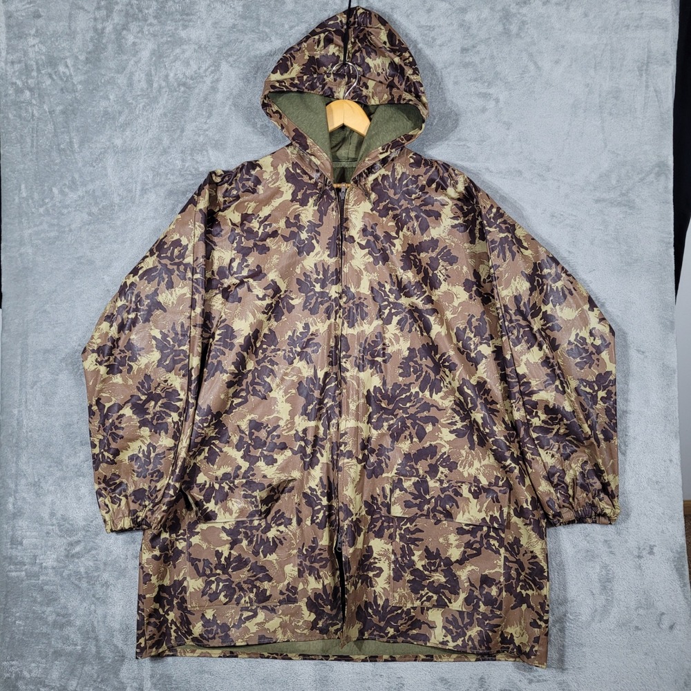 Vintage Browning Rain Jacket Men XL Brown Leaf Camo Hooded Hunting Coat USA Made
